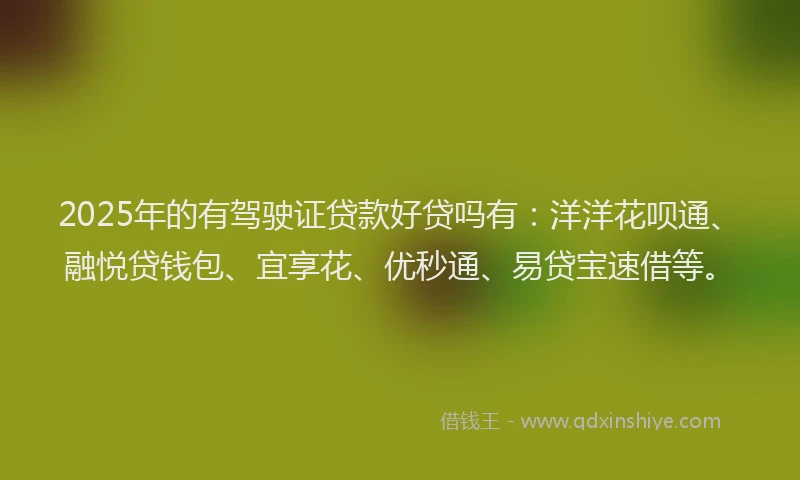 2025年的有驾驶证贷款好贷吗有：洋洋花呗通、融悦贷钱包、宜享花、优秒通、易贷宝速借等。