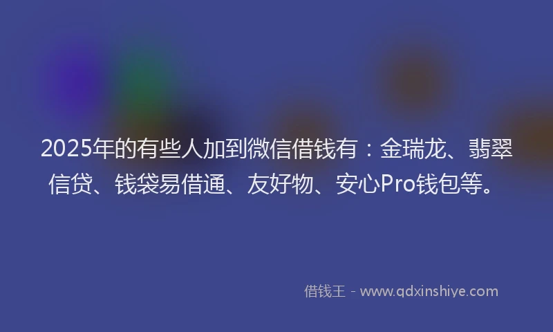 2025年的有些人加到微信借钱有：金瑞龙、翡翠信贷、钱袋易借通、友好物、安心Pro钱包等。