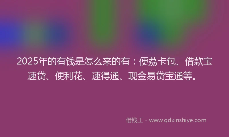 2025年的有钱是怎么来的有：便荔卡包、借款宝速贷、便利花、速得通、现金易贷宝通等。