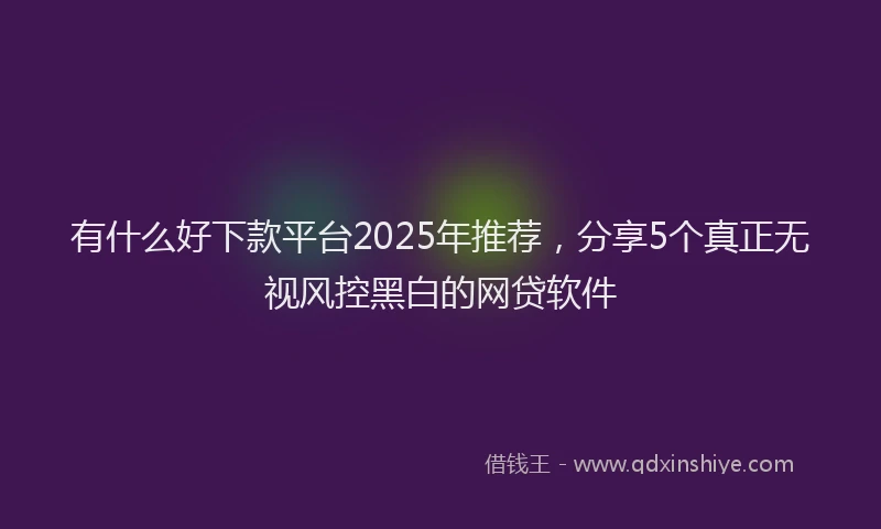 有什么好下款平台2025年推荐，分享5个真正无视风控黑白的网贷软件