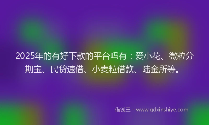 2025年的有好下款的平台吗有：爱小花、微粒分期宝、民贷速借、小麦粒借款、陆金所等。