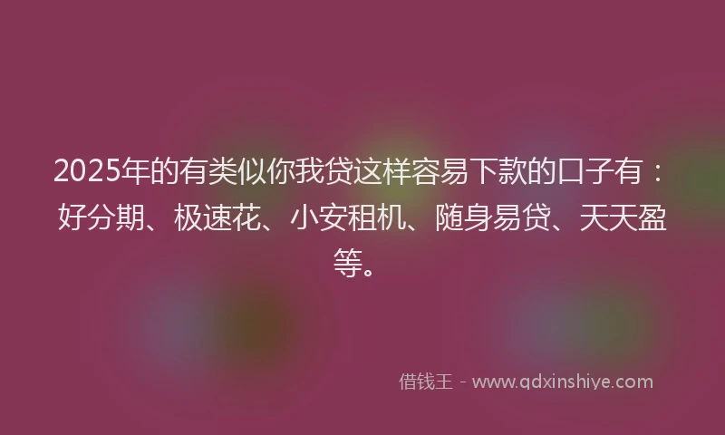 2025年的有类似你我贷这样容易下款的口子有：好分期、极速花、小安租机、随身易贷、天天盈等。