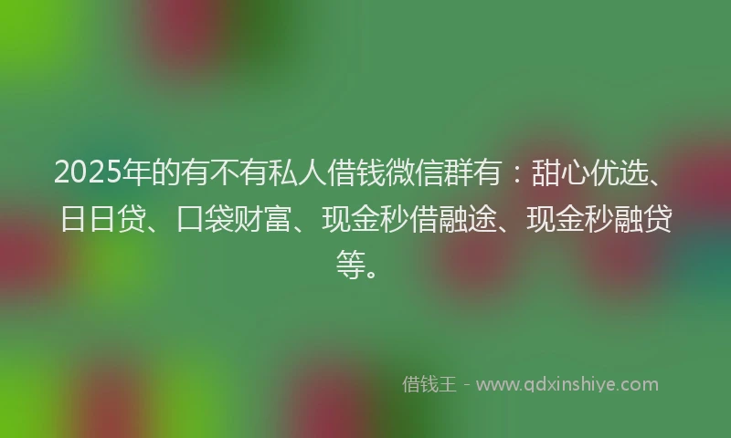 2025年的有不有私人借钱微信群有：甜心优选、日日贷、口袋财富、现金秒借融途、现金秒融贷等。