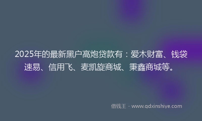 2025年的最新黑户高炮贷款有：爱木财富、钱袋速易、信用飞、麦凯旋商城、秉鑫商城等。