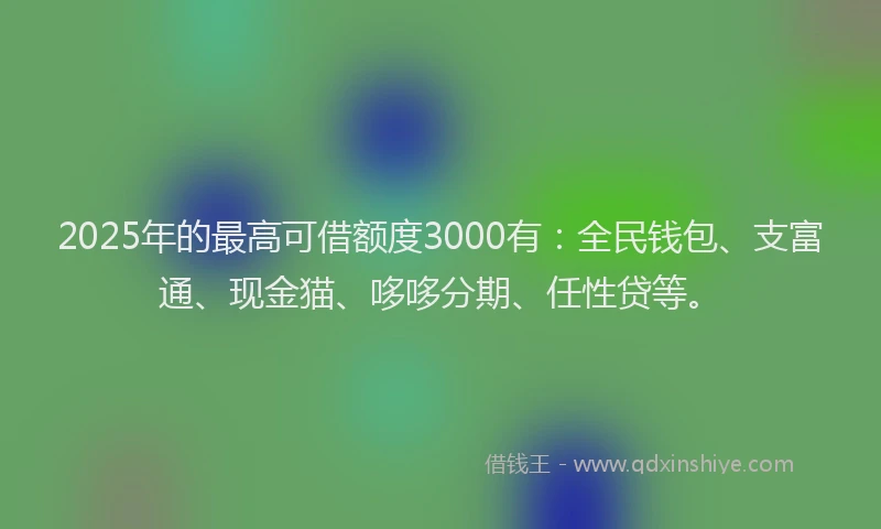 2025年的最高可借额度3000有：全民钱包、支富通、现金猫、哆哆分期、任性贷等。