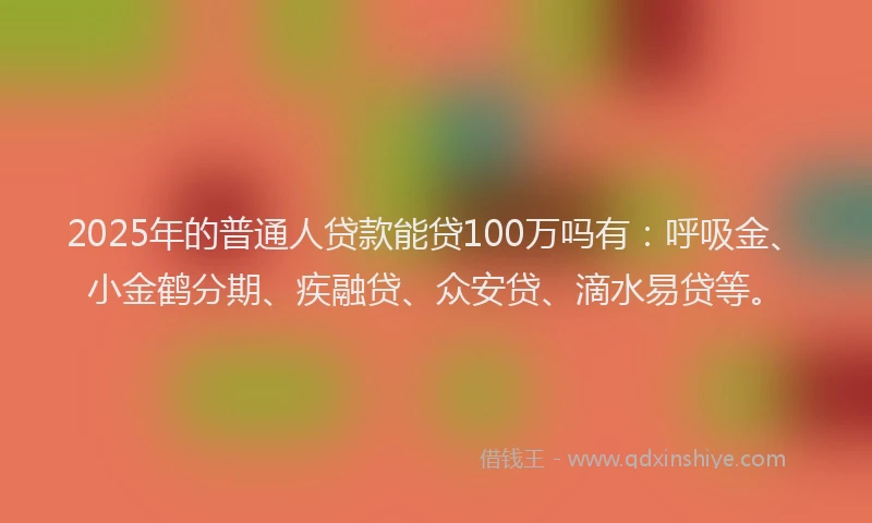2025年的普通人贷款能贷100万吗有：呼吸金、小金鹤分期、疾融贷、众安贷、滴水易贷等。