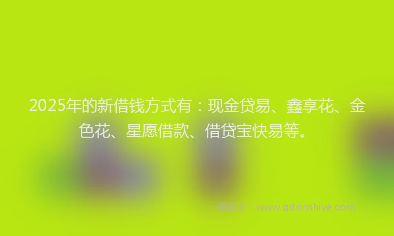 2025年的新借钱方式有：现金贷易、鑫享花、金色花、星愿借款、借贷宝快易等。
