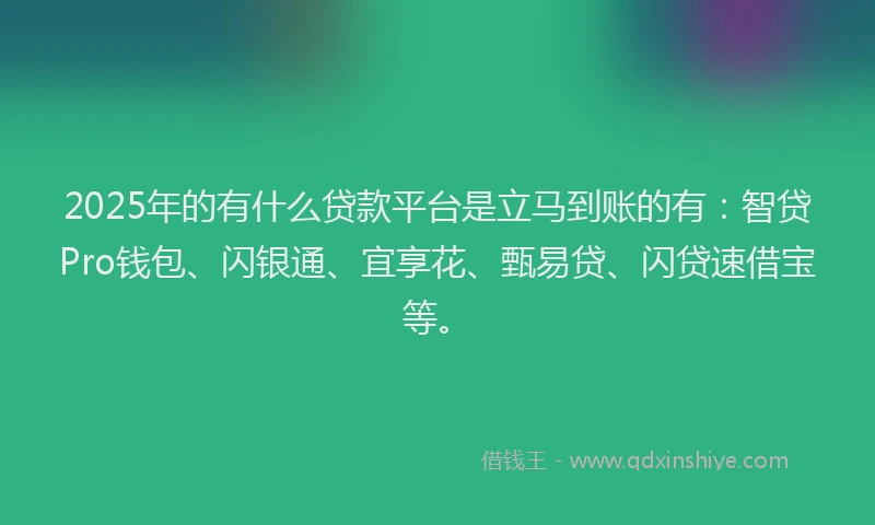 2025年的有什么贷款平台是立马到账的有：智贷Pro钱包、闪银通、宜享花、甄易贷、闪贷速借宝等。