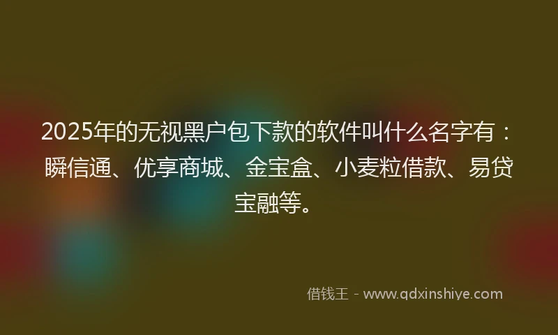 2025年的无视黑户包下款的软件叫什么名字有：瞬信通、优享商城、金宝盒、小麦粒借款、易贷宝融等。