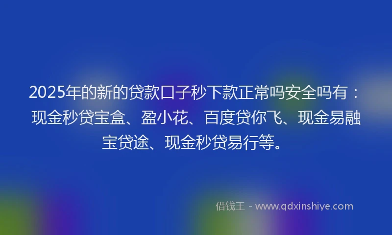 2025年的新的贷款口子秒下款正常吗安全吗有：现金秒贷宝盒、盈小花、百度贷你飞、现金易融宝贷途、现金秒贷易行等。