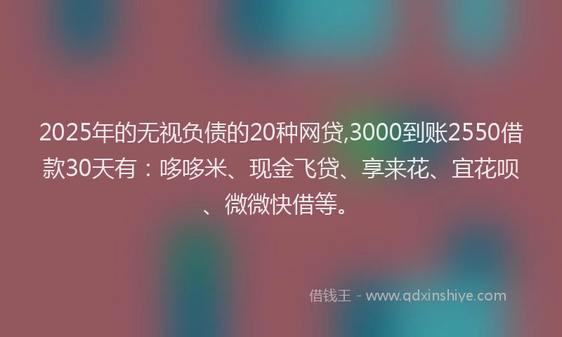 2025年的无视负债的20种网贷,3000到账2550借款30天有：哆哆米、现金飞贷、享来花、宜花呗、微微快借等。