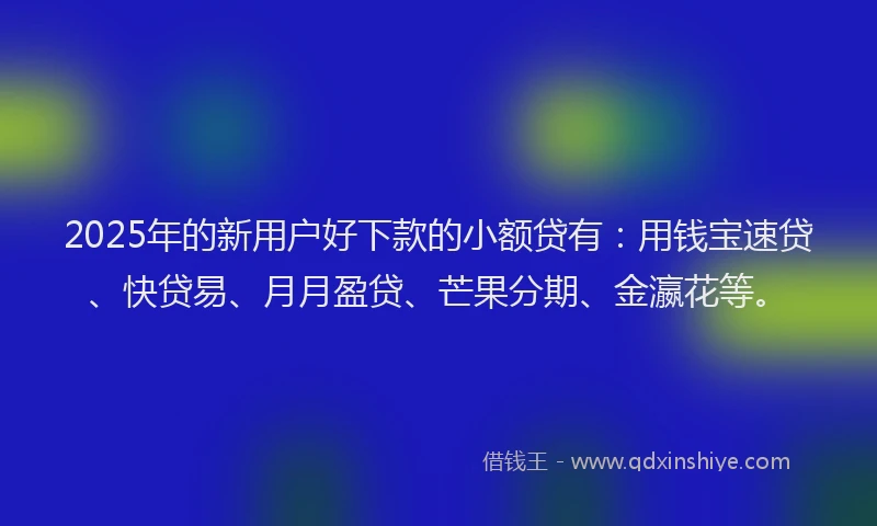 2025年的新用户好下款的小额贷有：用钱宝速贷、快贷易、月月盈贷、芒果分期、金瀛花等。