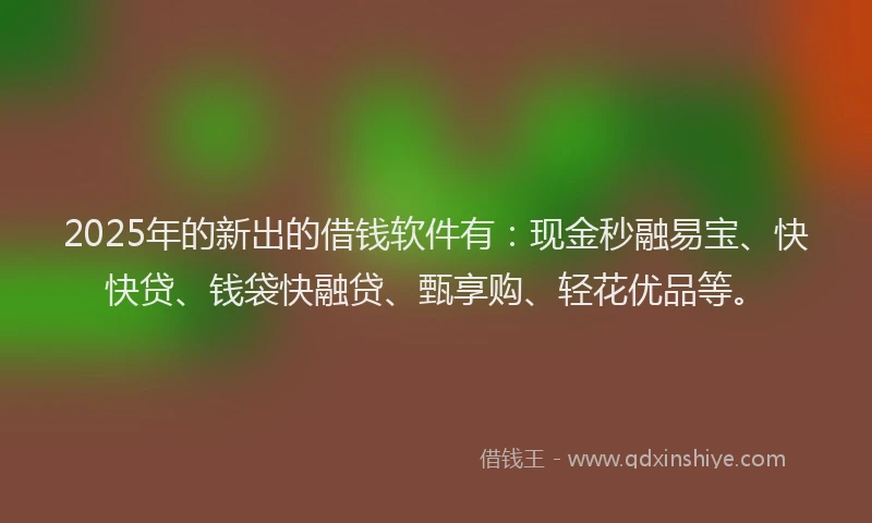 2025年的新出的借钱软件有：现金秒融易宝、快快贷、钱袋快融贷、甄享购、轻花优品等。