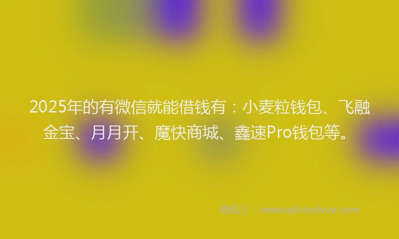 2025年的有微信就能借钱有：小麦粒钱包、飞融金宝、月月开、魔快商城、鑫速Pro钱包等。
