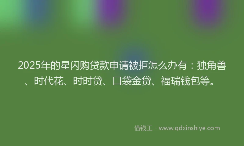 2025年的星闪购贷款申请被拒怎么办有：独角兽、时代花、时时贷、口袋金贷、福瑞钱包等。