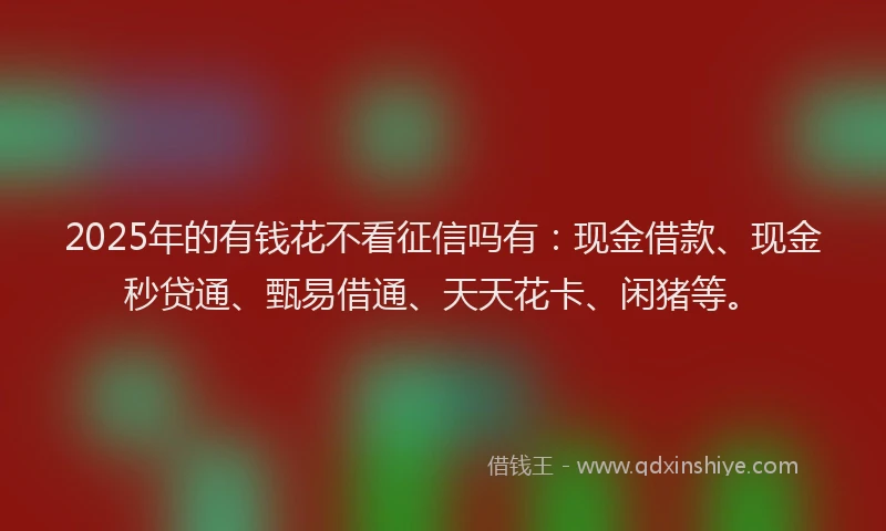 2025年的有钱花不看征信吗有：现金借款、现金秒贷通、甄易借通、天天花卡、闲猪等。