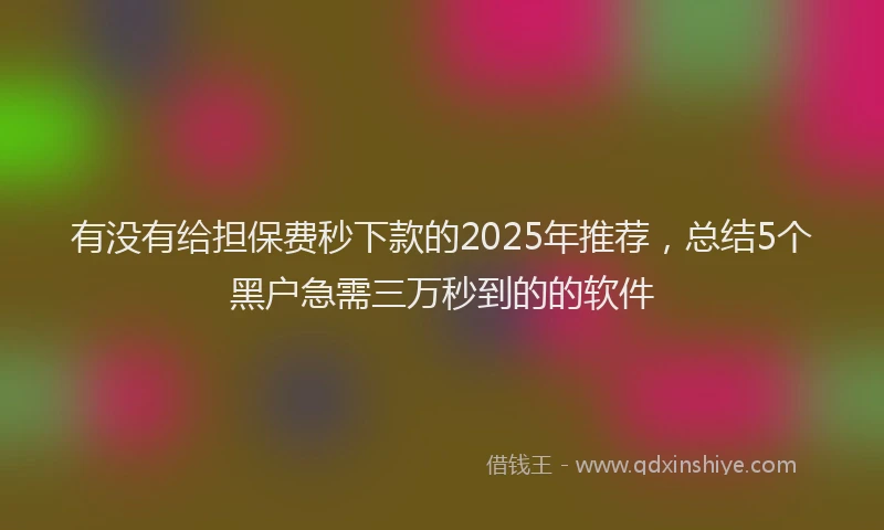 有没有给担保费秒下款的2025年推荐，总结5个黑户急需三万秒到的的软件