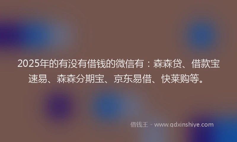 2025年的有没有借钱的微信有：森森贷、借款宝速易、森森分期宝、京东易借、快莱购等。
