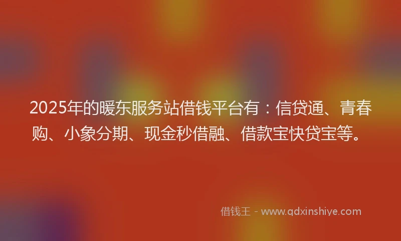 2025年的暖东服务站借钱平台有：信贷通、青春购、小象分期、现金秒借融、借款宝快贷宝等。