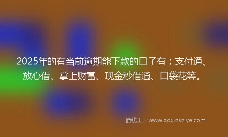2025年的有当前逾期能下款的口子有：支付通、放心借、掌上财富、现金秒借通、口袋花等。