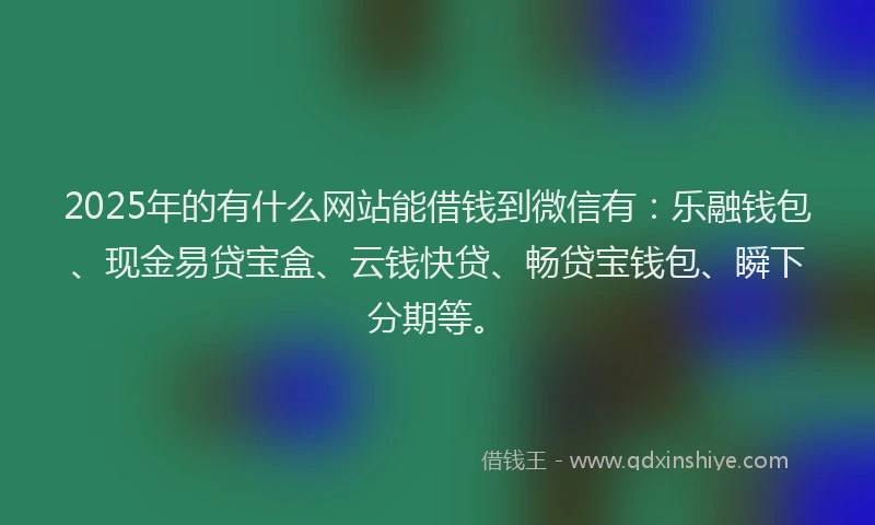 2025年的有什么网站能借钱到微信有：乐融钱包、现金易贷宝盒、云钱快贷、畅贷宝钱包、瞬下分期等。