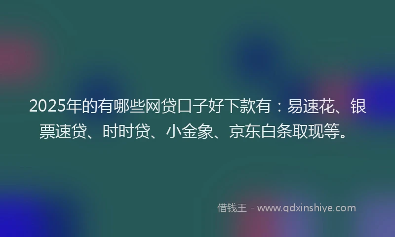 2025年的有哪些网贷口子好下款有：易速花、银票速贷、时时贷、小金象、京东白条取现等。