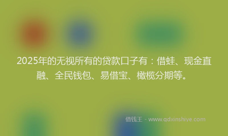 2025年的无视所有的贷款口子有：借蛙、现金直融、全民钱包、易借宝、橄榄分期等。