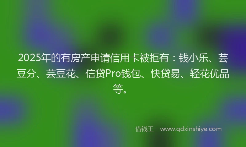 2025年的有房产申请信用卡被拒有：钱小乐、芸豆分、芸豆花、信贷Pro钱包、快贷易、轻花优品等。