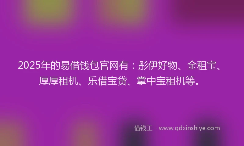 2025年的易借钱包官网有：彤伊好物、金租宝、厚厚租机、乐借宝贷、掌中宝租机等。