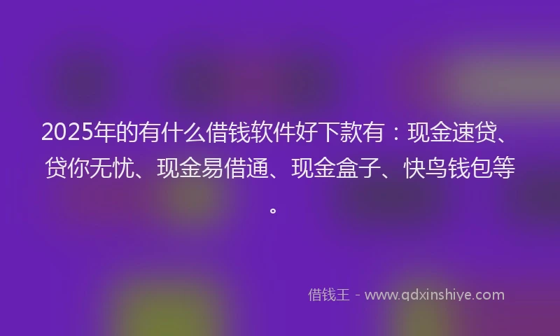 2025年的有什么借钱软件好下款有：现金速贷、贷你无忧、现金易借通、现金盒子、快鸟钱包等。