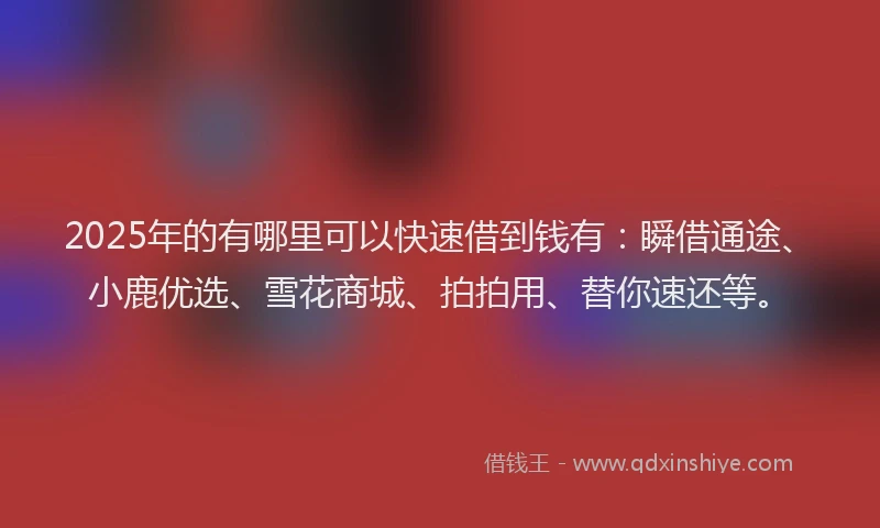 2025年的有哪里可以快速借到钱有：瞬借通途、小鹿优选、雪花商城、拍拍用、替你速还等。