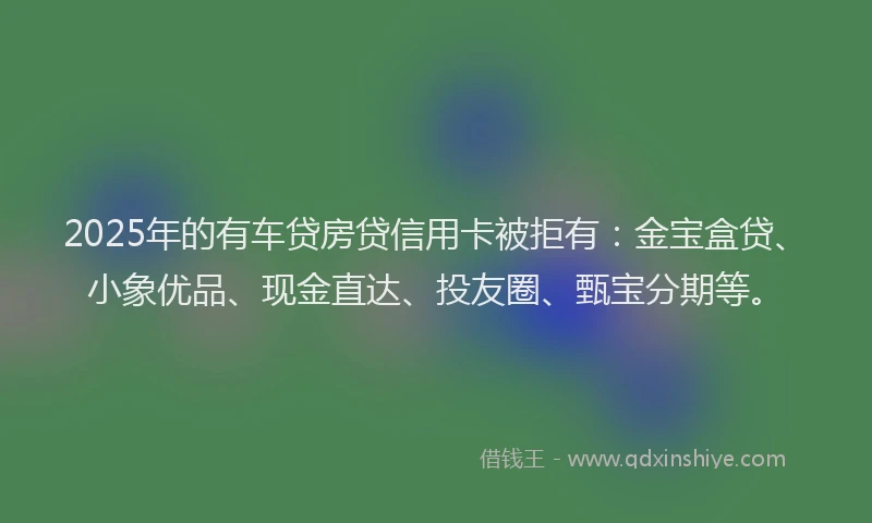 2025年的有车贷房贷信用卡被拒有：金宝盒贷、小象优品、现金直达、投友圈、甄宝分期等。