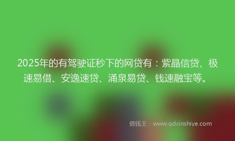 2025年的有驾驶证秒下的网贷有：紫晶信贷、极速易借、安逸速贷、涌泉易贷、钱速融宝等。