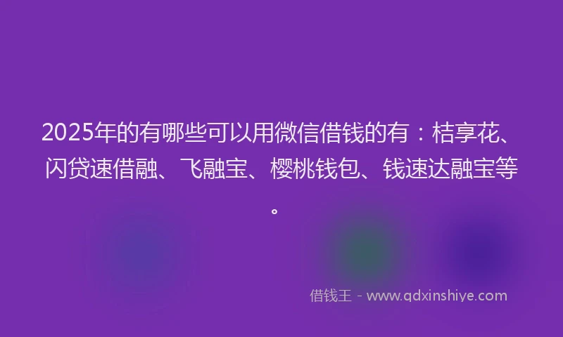 2025年的有哪些可以用微信借钱的有：桔享花、闪贷速借融、飞融宝、樱桃钱包、钱速达融宝等。
