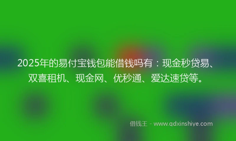 2025年的易付宝钱包能借钱吗有：现金秒贷易、双喜租机、现金网、优秒通、爱达速贷等。