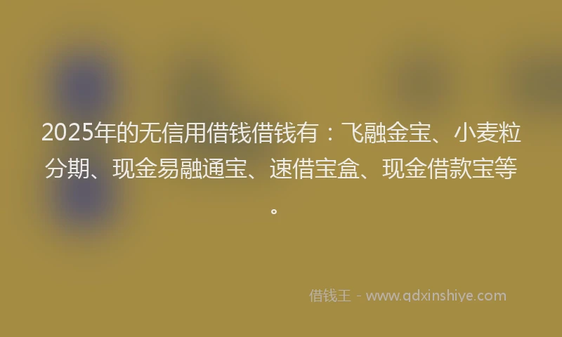 2025年的无信用借钱借钱有：飞融金宝、小麦粒分期、现金易融通宝、速借宝盒、现金借款宝等。