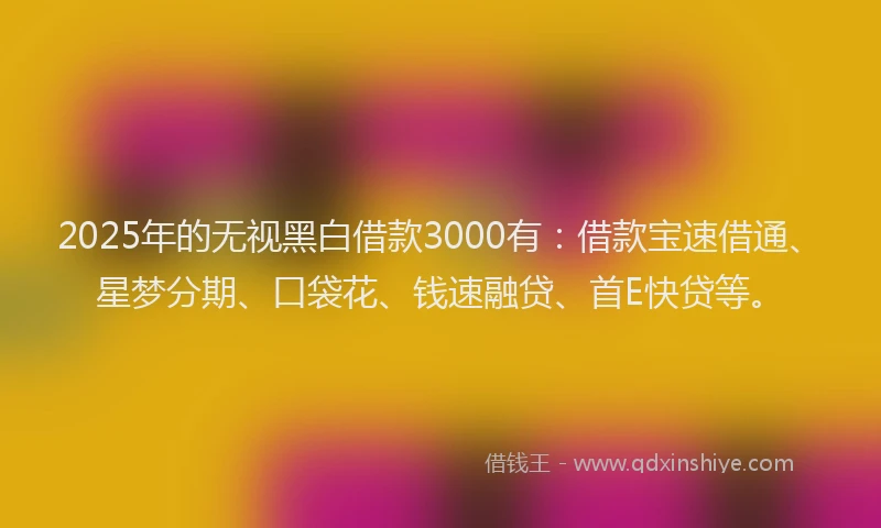 2025年的无视黑白借款3000有：借款宝速借通、星梦分期、口袋花、钱速融贷、首E快贷等。
