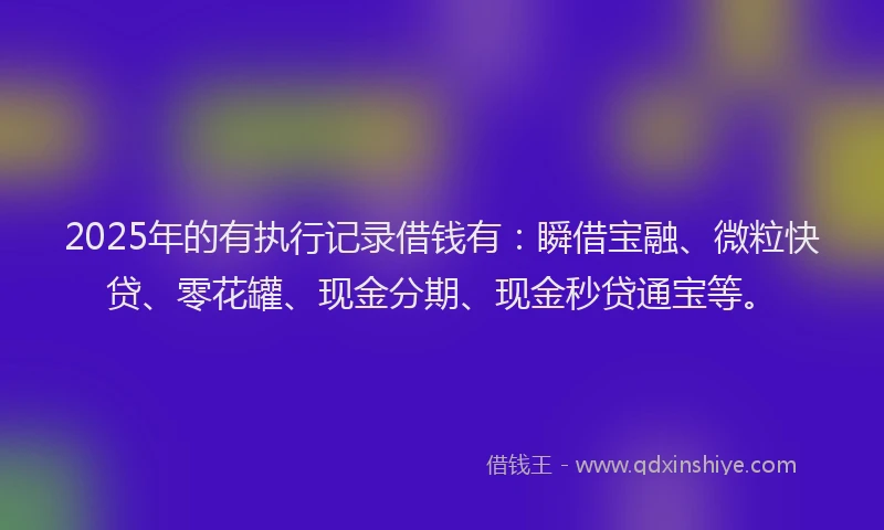 2025年的有执行记录借钱有：瞬借宝融、微粒快贷、零花罐、现金分期、现金秒贷通宝等。