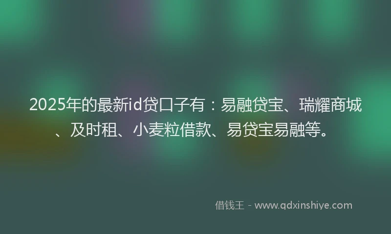2025年的最新id贷口子有：易融贷宝、瑞耀商城、及时租、小麦粒借款、易贷宝易融等。