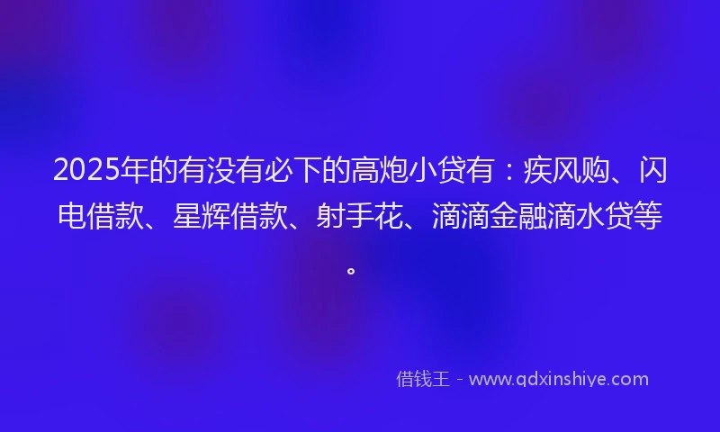 2025年的有没有必下的高炮小贷有：疾风购、闪电借款、星辉借款、射手花、滴滴金融滴水贷等。