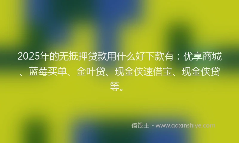 2025年的无抵押贷款用什么好下款有：优享商城、蓝莓买单、金叶贷、现金侠速借宝、现金侠贷等。