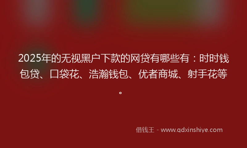 2025年的无视黑户下款的网贷有哪些有：时时钱包贷、口袋花、浩瀚钱包、优者商城、射手花等。