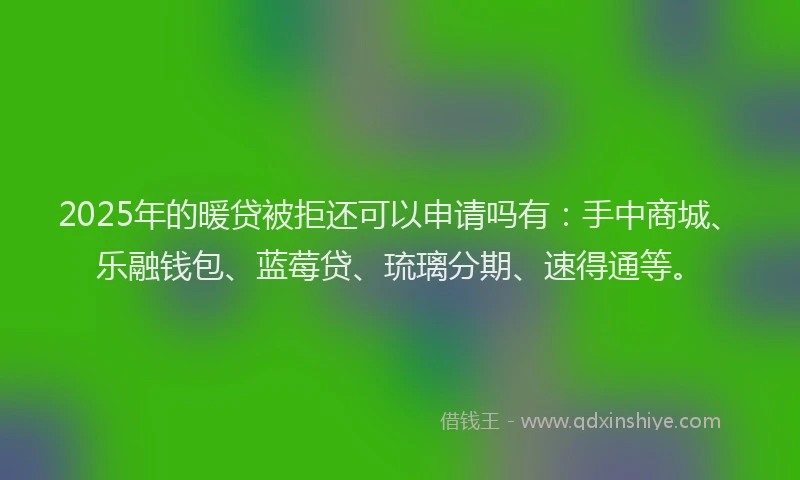 2025年的暖贷被拒还可以申请吗有：手中商城、乐融钱包、蓝莓贷、琉璃分期、速得通等。