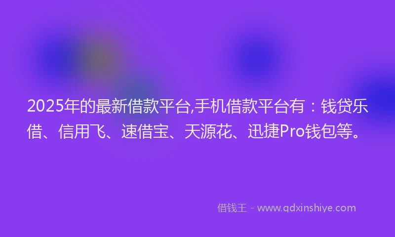 2025年的最新借款平台,手机借款平台有：钱贷乐借、信用飞、速借宝、天源花、迅捷Pro钱包等。