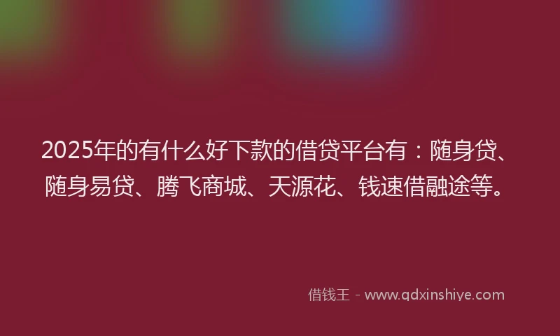 2025年的有什么好下款的借贷平台有：随身贷、随身易贷、腾飞商城、天源花、钱速借融途等。