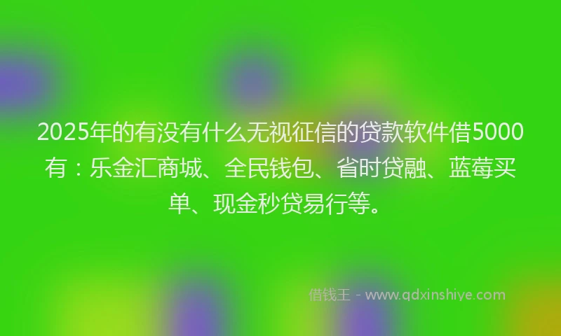 2025年的有没有什么无视征信的贷款软件借5000有：乐金汇商城、全民钱包、省时贷融、蓝莓买单、现金秒贷易行等。
