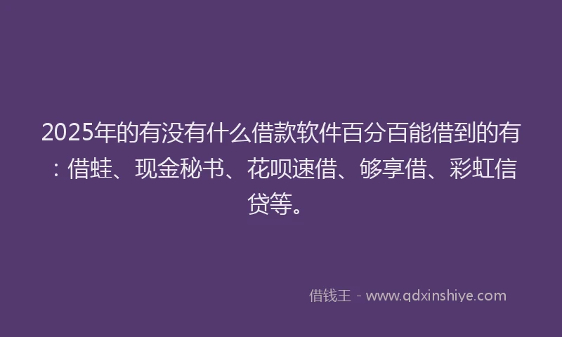 2025年的有没有什么借款软件百分百能借到的有：借蛙、现金秘书、花呗速借、够享借、彩虹信贷等。