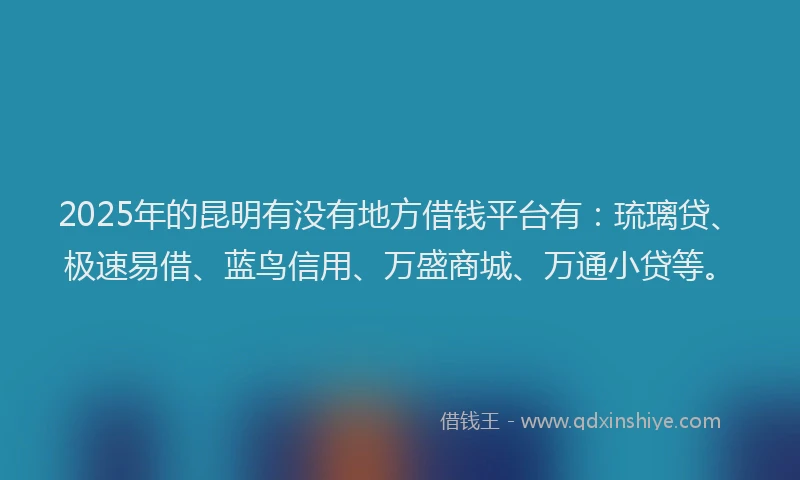 2025年的昆明有没有地方借钱平台有：琉璃贷、极速易借、蓝鸟信用、万盛商城、万通小贷等。