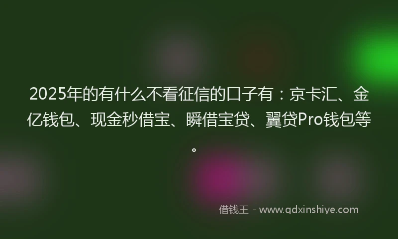 2025年的有什么不看征信的口子有：京卡汇、金亿钱包、现金秒借宝、瞬借宝贷、翼贷Pro钱包等。