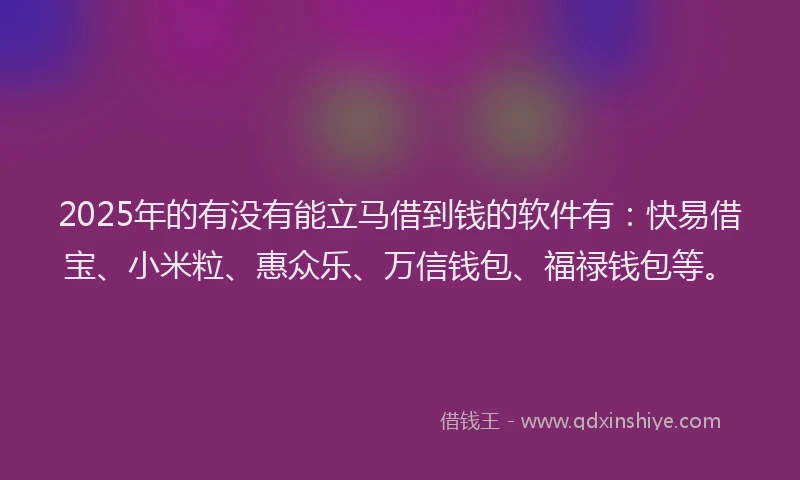 2025年的有没有能立马借到钱的软件有：快易借宝、小米粒、惠众乐、万信钱包、福禄钱包等。